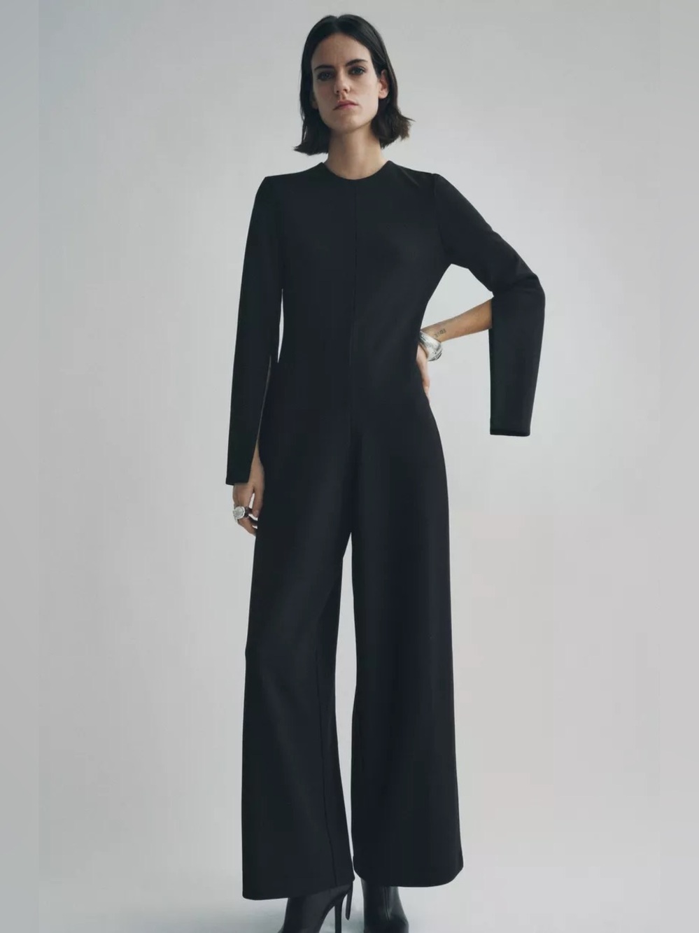 Zara Split Crepe Black Jumpsuit